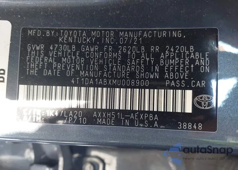 2021 Toyota Avalon Limited Hybrid from USA, damaged, VIN 4T1DA1ABXMU008900